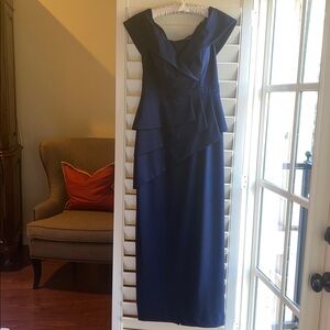 Xscape Asymmetrical Navy Dress